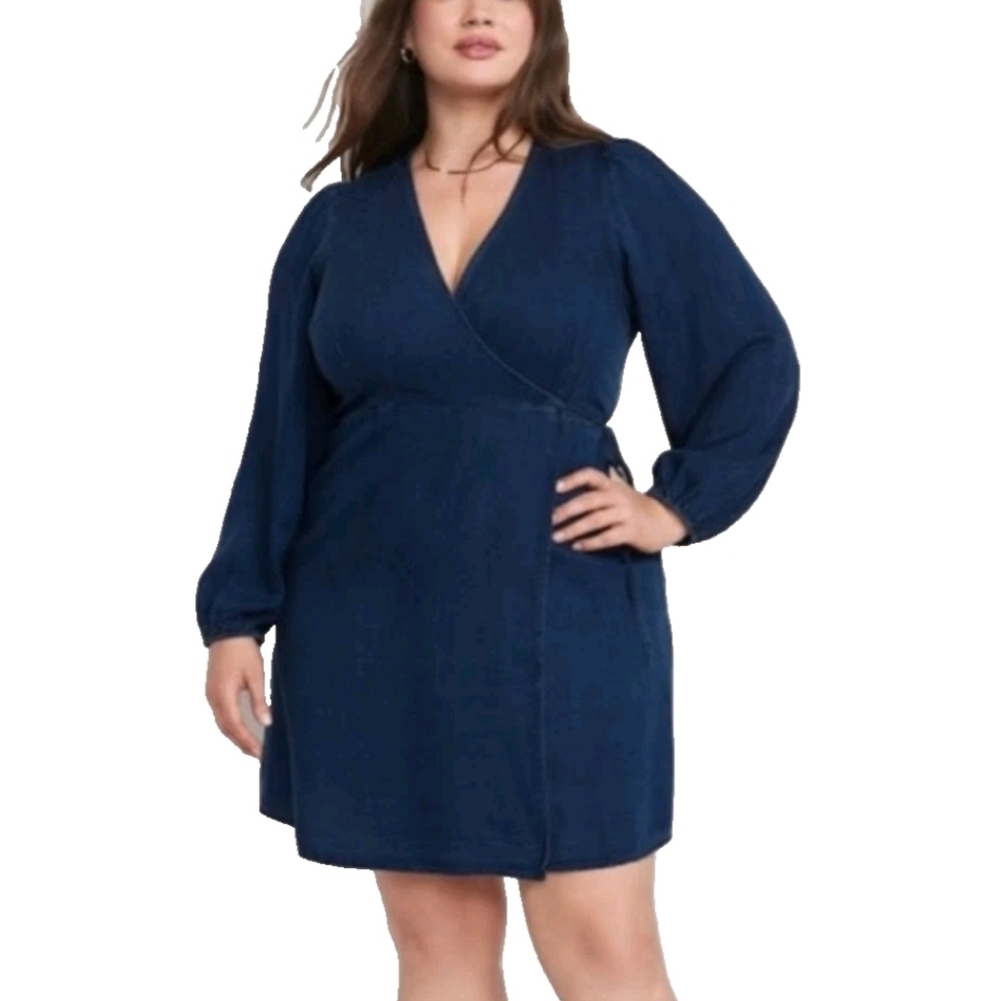 Old Navy Navy Blue Long Sleeve Wrap Dress